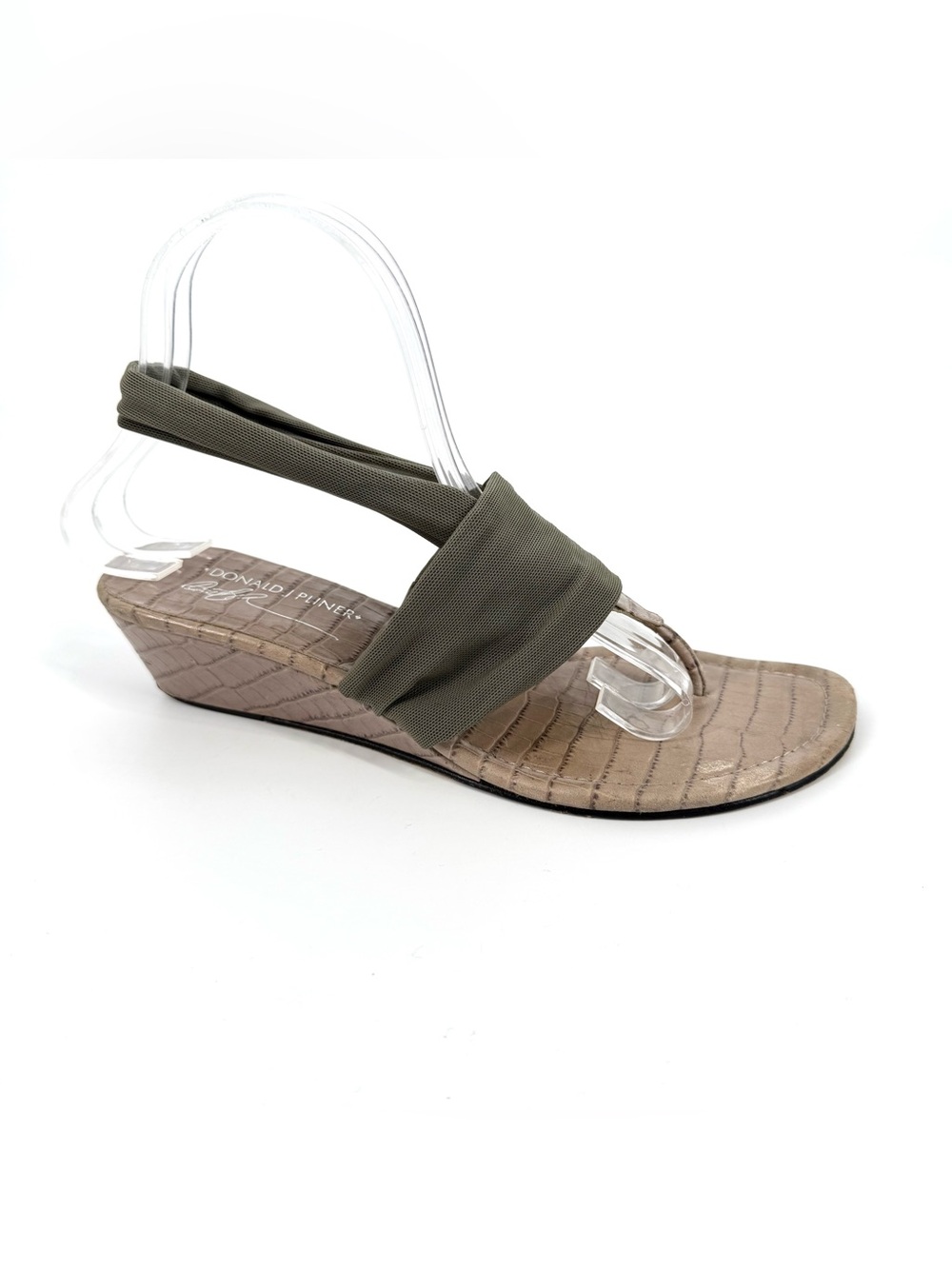 Donald J Pliner Dasan Sandals Womens Size 8.5 Olive Fabric Strap Croc Embossed